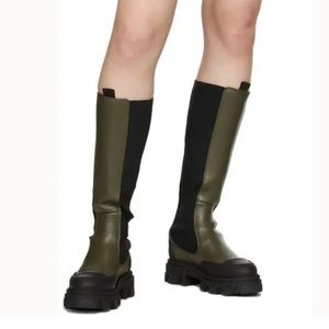 Ganni Olive Green Chelsea Combat Boots